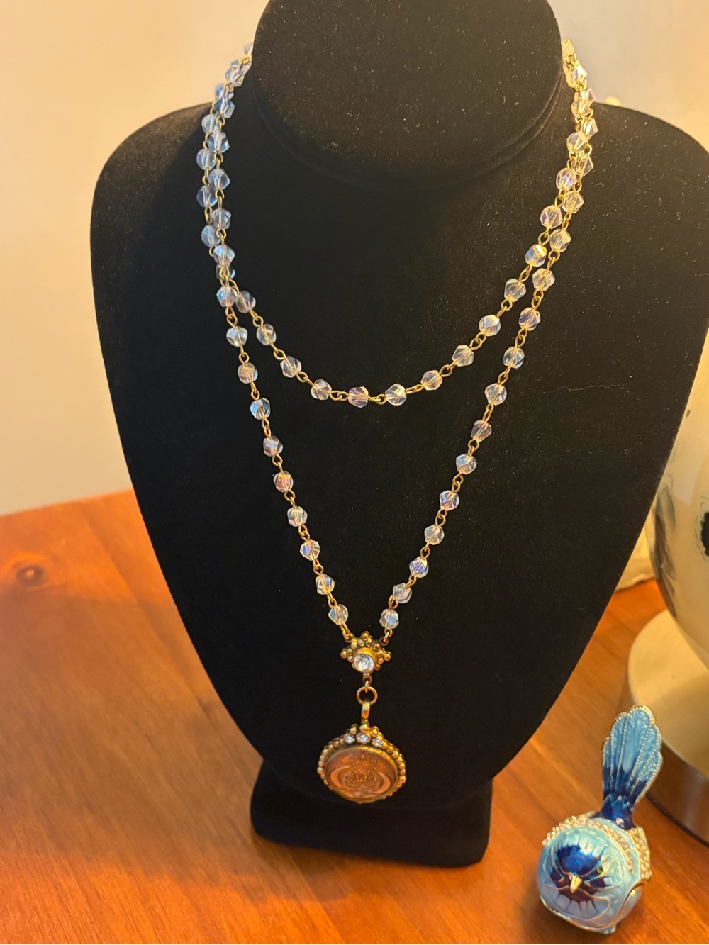 Virgins Saints & Angels Crystal Bead Lotus Pendant Necklace - Clear/Gold
